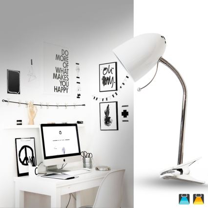 Aigostar -  Eπιτραπέζια λάμπα με κλιπ 1xE27/11W/230V λευκό/γυαλιστερό χρώμιο