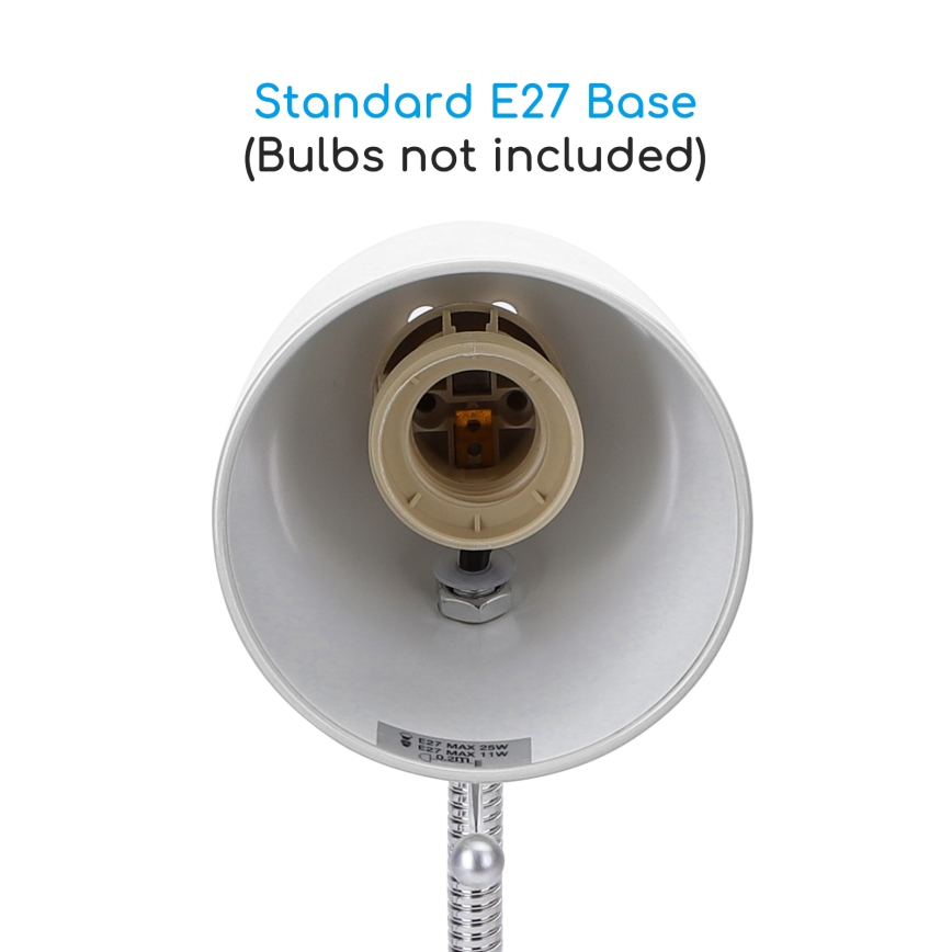 Aigostar -  Eπιτραπέζια λάμπα με κλιπ 1xE27/11W/230V λευκό/γυαλιστερό χρώμιο