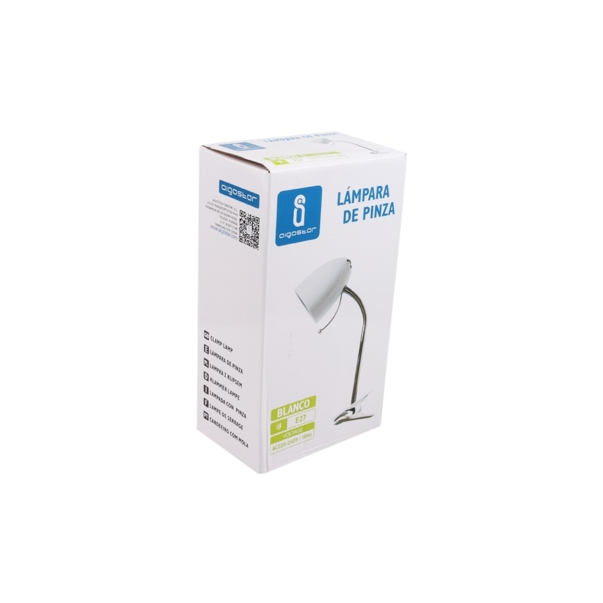 Aigostar -  Eπιτραπέζια λάμπα με κλιπ 1xE27/11W/230V λευκό/γυαλιστερό χρώμιο