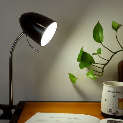 Aigostar -  Eπιτραπέζια λάμπα με κλιπ 1xE27/11W/230V μαύρο/γυαλιστερό χρώμιο