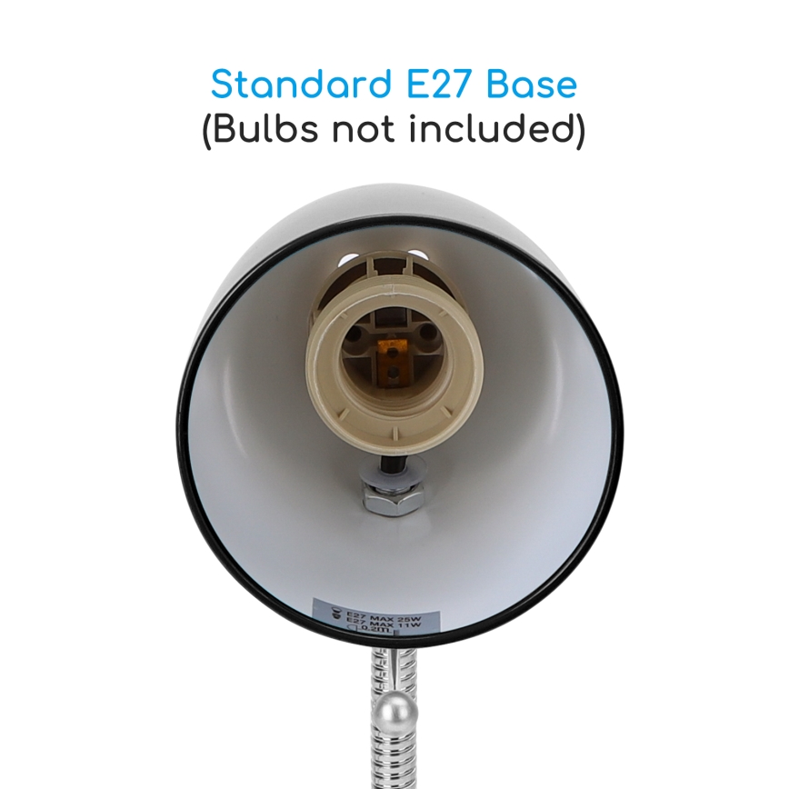 Aigostar -  Eπιτραπέζια λάμπα με κλιπ 1xE27/11W/230V μαύρο/γυαλιστερό χρώμιο