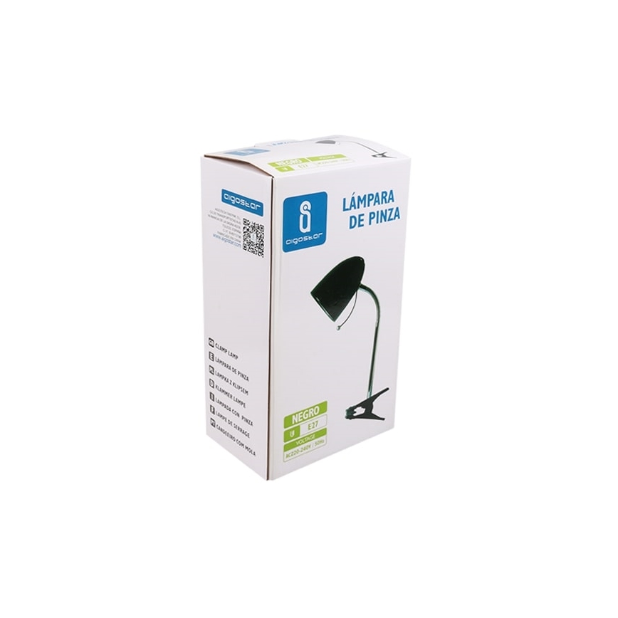 Aigostar -  Eπιτραπέζια λάμπα με κλιπ 1xE27/11W/230V μαύρο/γυαλιστερό χρώμιο