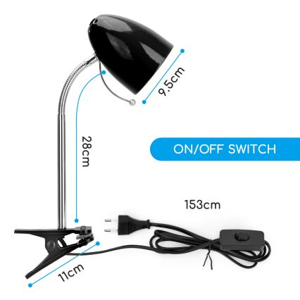Aigostar -  Eπιτραπέζια λάμπα με κλιπ 1xE27/11W/230V μαύρο/γυαλιστερό χρώμιο