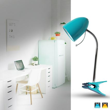 Aigostar -  Eπιτραπέζια λάμπα με κλιπ 1xE27/11W/230V μπλε/γυαλιστερό χρώμιο