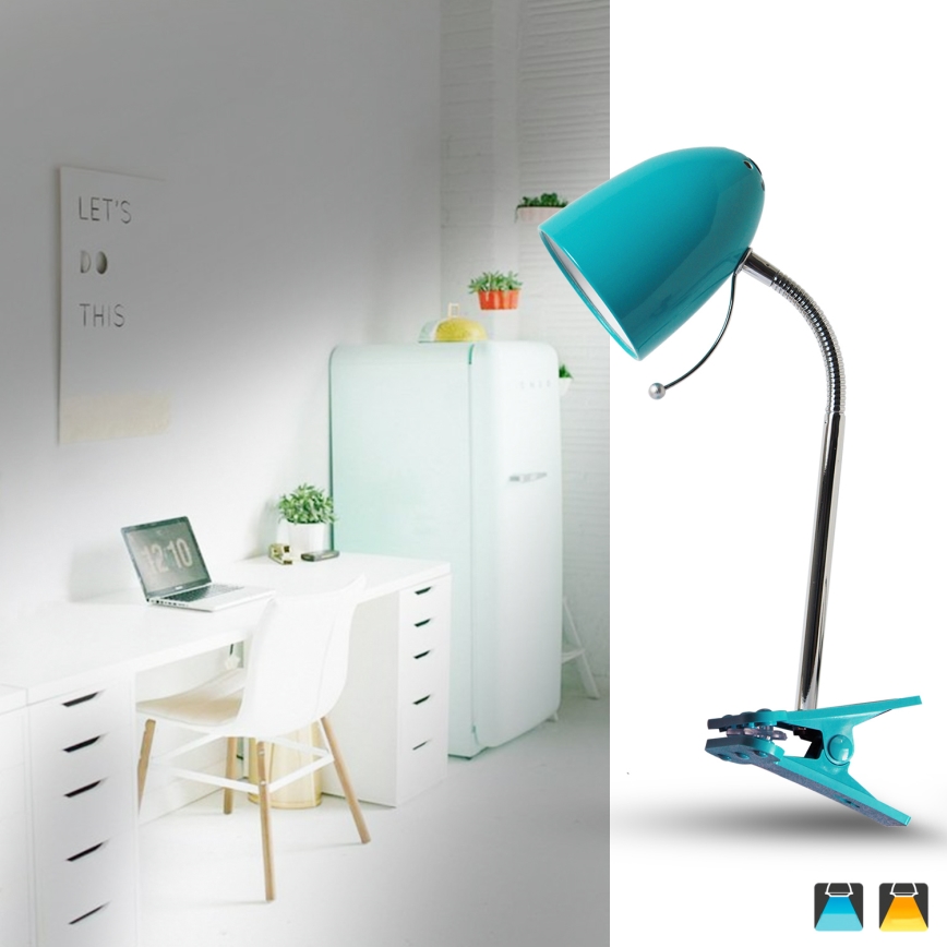 Aigostar -  Eπιτραπέζια λάμπα με κλιπ 1xE27/11W/230V μπλε/γυαλιστερό χρώμιο