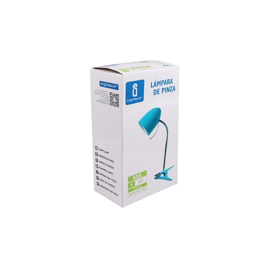 Aigostar -  Eπιτραπέζια λάμπα με κλιπ 1xE27/11W/230V μπλε/γυαλιστερό χρώμιο