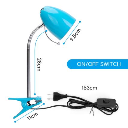 Aigostar -  Eπιτραπέζια λάμπα με κλιπ 1xE27/11W/230V μπλε/γυαλιστερό χρώμιο
