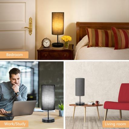 Aigostar - Eπιτραπέζιο φωτιστικό με θύρα USB 1xE27/40W/230V μαύρο