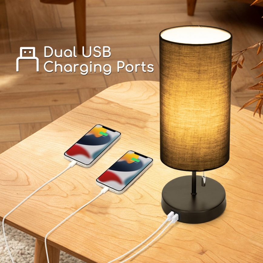 Aigostar - Eπιτραπέζιο φωτιστικό με θύρα USB 1xE27/40W/230V μαύρο