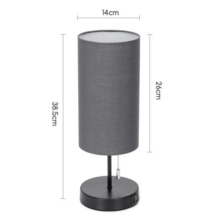 Aigostar - Eπιτραπέζιο φωτιστικό με θύρα USB 1xE27/40W/230V μαύρο