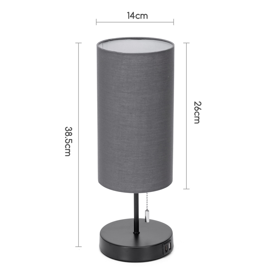 Aigostar - Eπιτραπέζιο φωτιστικό με θύρα USB 1xE27/40W/230V μαύρο