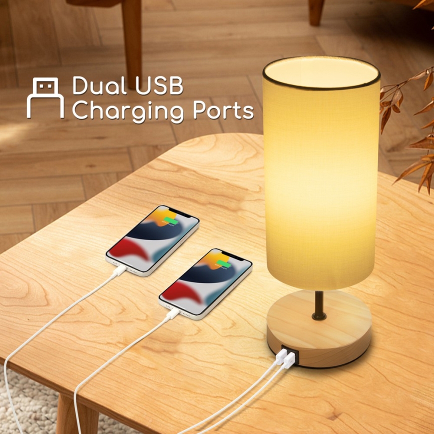 Aigostar - Eπιτραπέζιο φωτιστικό με θύρα USB 1xE27/40W/230V μπεζ