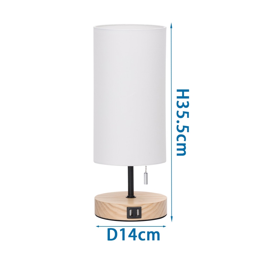 Aigostar - Eπιτραπέζιο φωτιστικό με θύρα USB 1xE27/40W/230V μπεζ