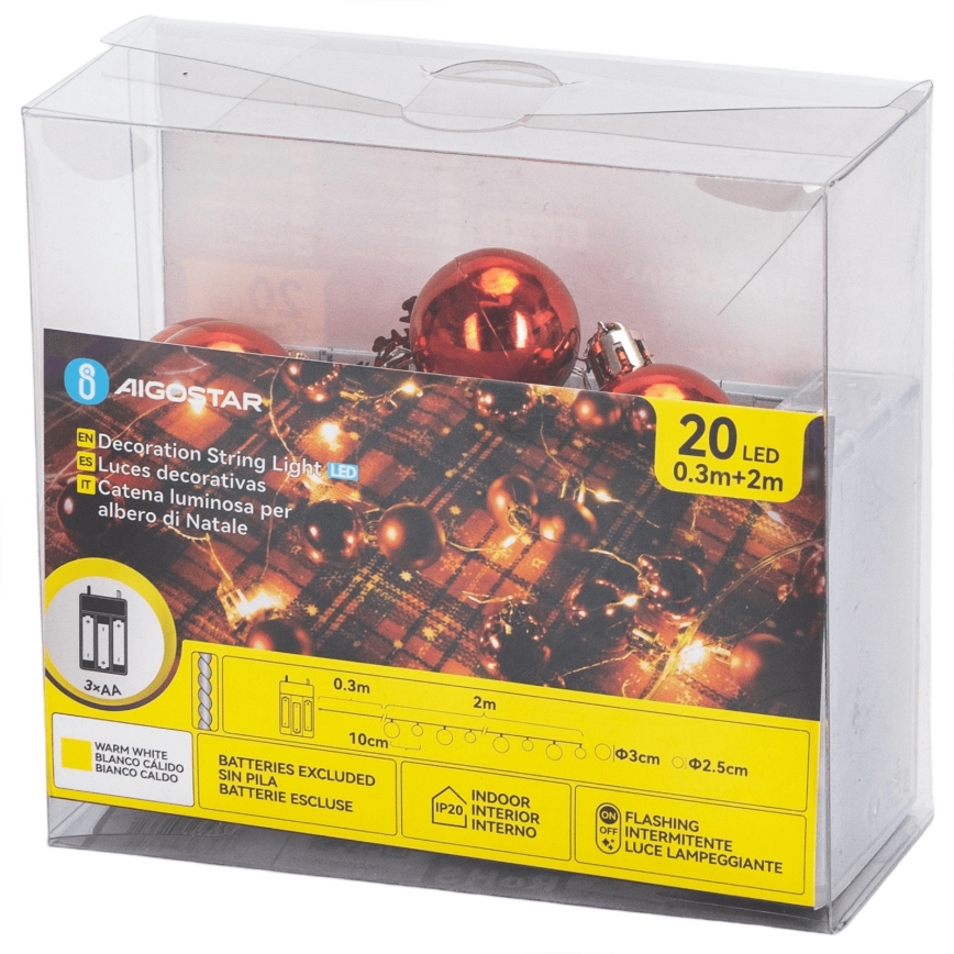 Aigostar - Φωτάκια LED 20xLED/3xAA 2m θερμό λευκό