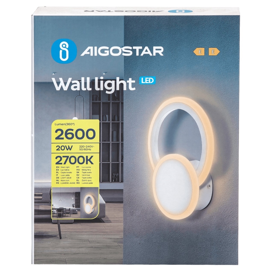 Aigostar - Φωτιστικό τοίχου LED LED/20W/230V 2700K λευκό