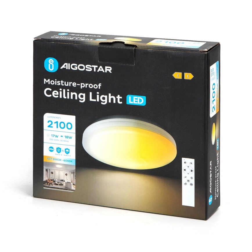Aigostar - Φωτιστικό οροφής μπάνιου dimming LED LED/18W/230V 3000-6000K IP54 + τηλεχειριστήριο