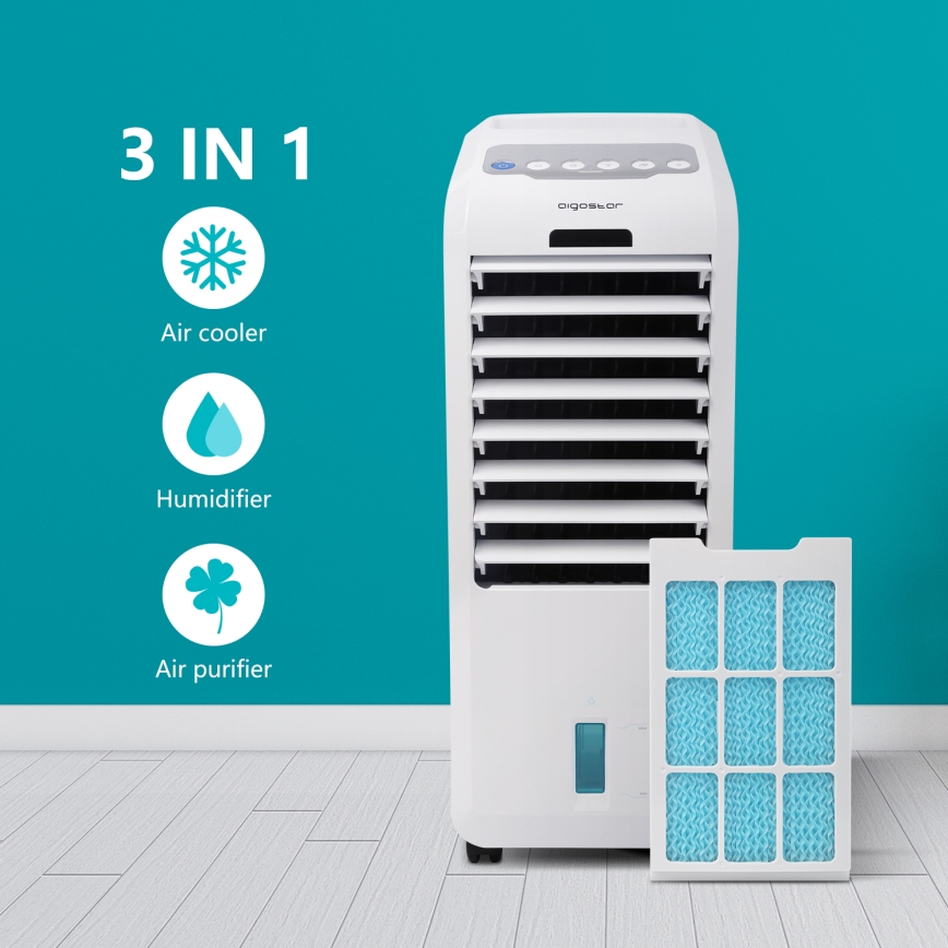 Aigostar - Φορητό κλιματιστικό air cooler 55W/230V λευκό + τηλεχειριστήριο