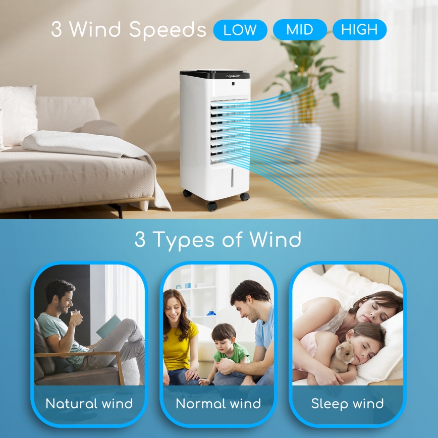 Aigostar - Φορητό κλιματιστικό air cooler 60W/230V λευκό/μαύρο + τηλεχειριστήριο