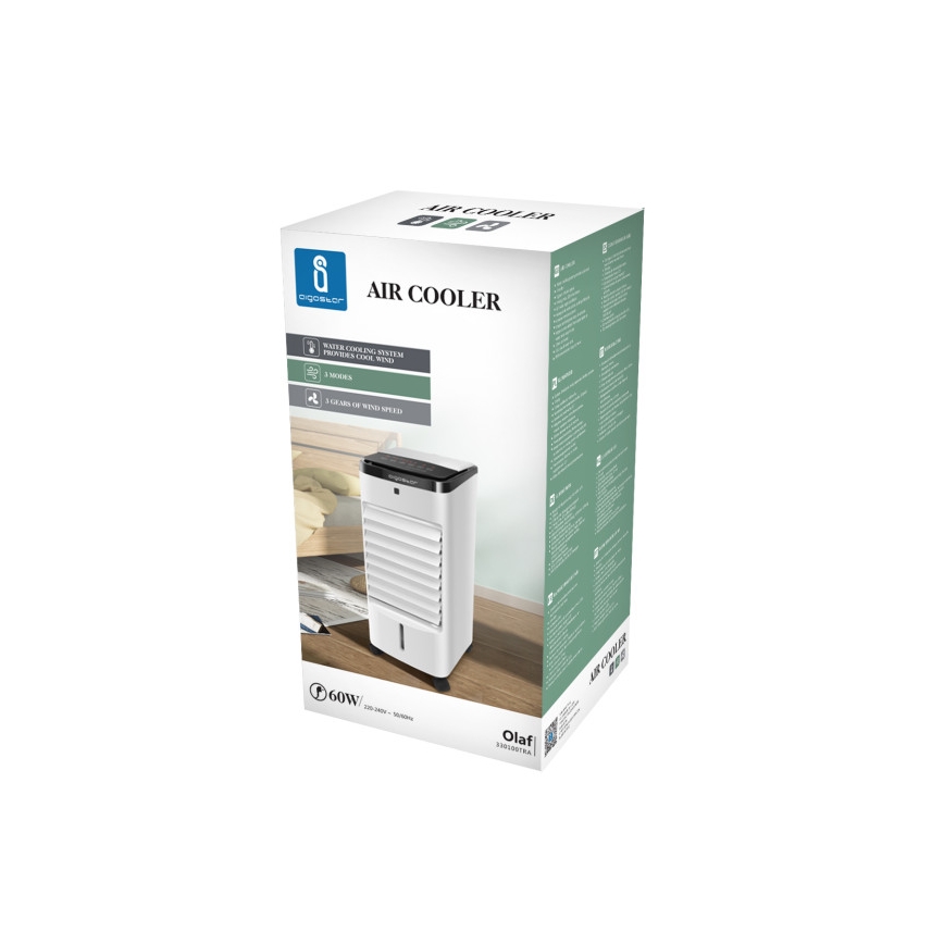 Aigostar - Φορητό κλιματιστικό air cooler 60W/230V λευκό/μαύρο + τηλεχειριστήριο
