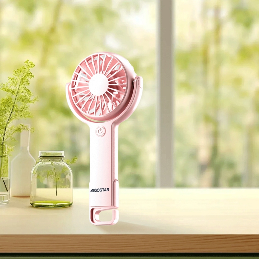 Aigostar - Φορητός επαναφορτιζόμενος ανεμιστήρας 4,5W/3,7V 1200mAh USB ροζ