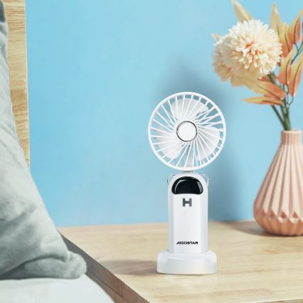 Aigostar - Φορητός επαναφορτιζόμενος ανεμιστήρας 4W/5V 1200mAh λευκός