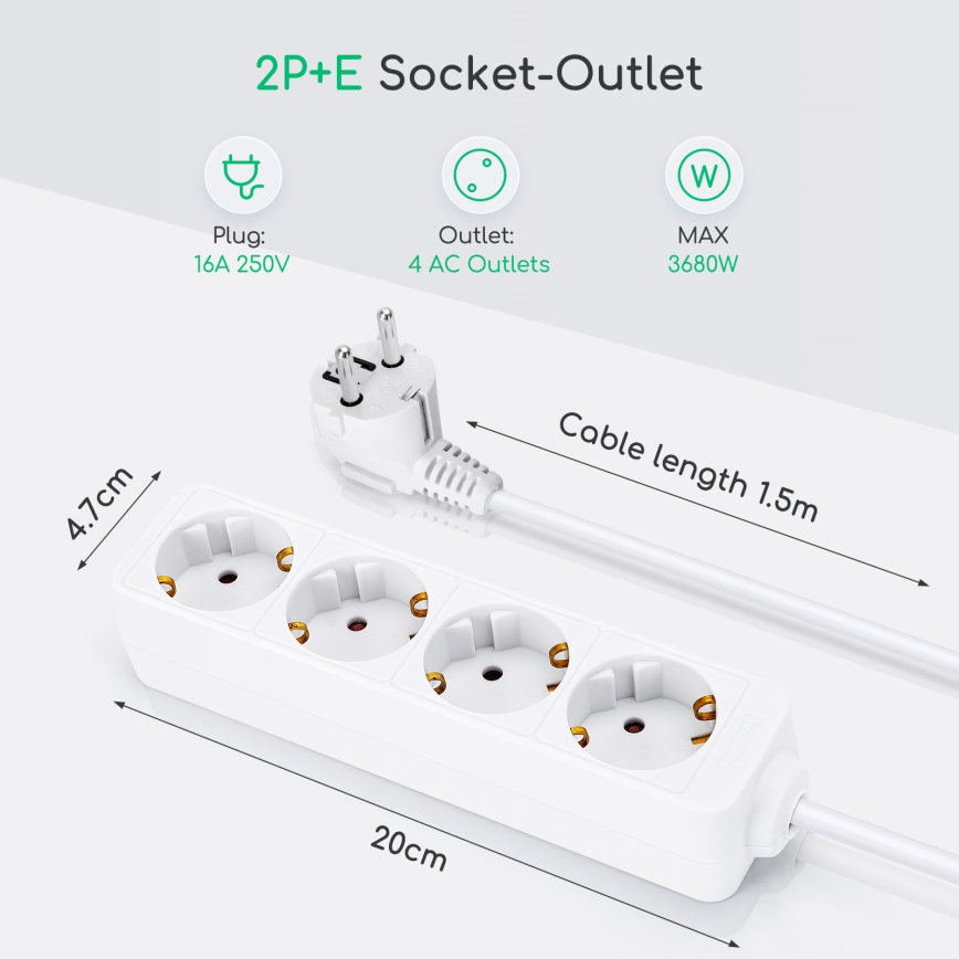 Aigostar - Καλώδιο προέκτασης 4Z Type F 1,5m λευκό SCHUKO