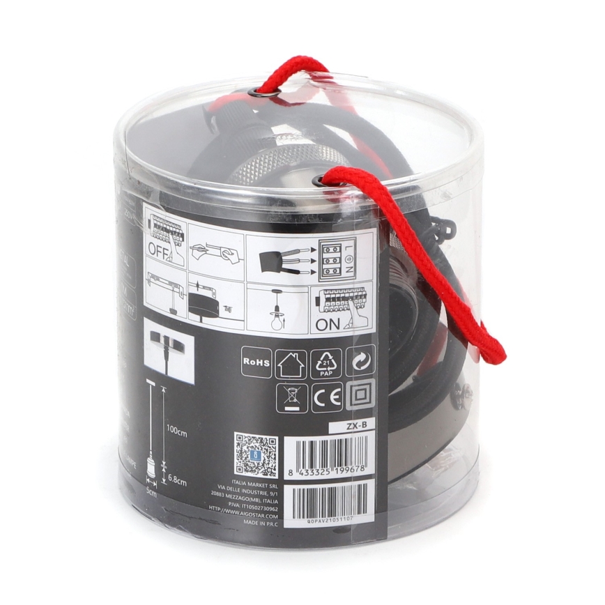 Aigostar - Καλώδιο τροφοδοσίας 1xE27/60W/230V ανθρακί