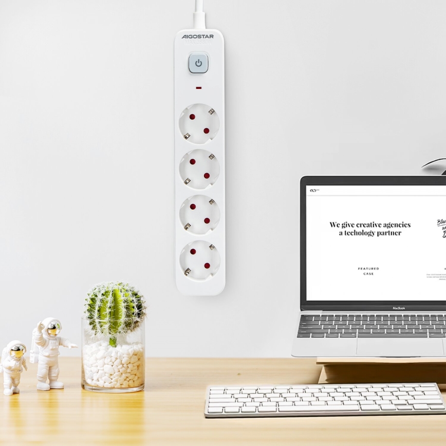 Aigostar - Καλώδιο επέκτασης με διακόπτη 4Z Τύπος F 1,5μ SCHUKO λευκό