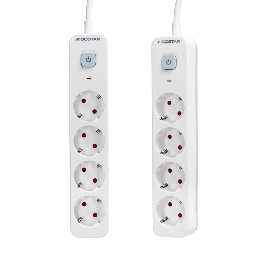 Aigostar - Καλώδιο επέκτασης με διακόπτη 4Z Τύπος F 1,5μ SCHUKO λευκό