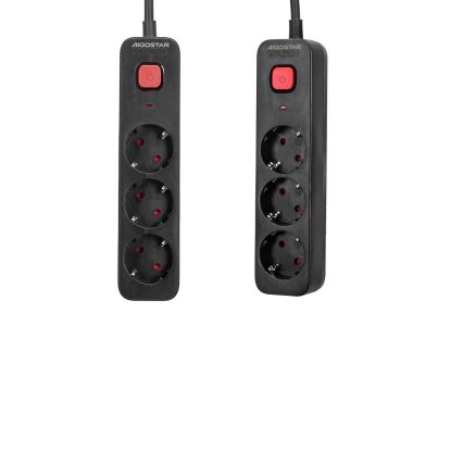 Aigostar - Καλώδιο επέκτασης με διακόπτη 3πλό Τύπος F 1,5μ SCHUKO μαύρο