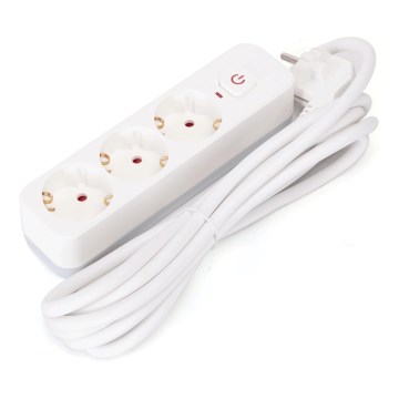 Aigostar - Καλώδιο επέκτασης με διακόπτη 3x ρεύματος Τύπος F 3μ SCHUKO λευκό