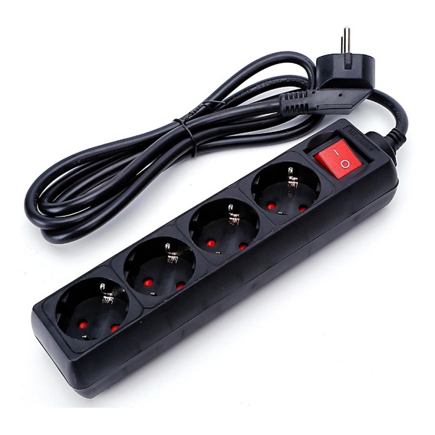 Aigostar - Καλώδιο επέκτασης με διακόπτη 4Z 1,5μ SCHUKO μαύρο