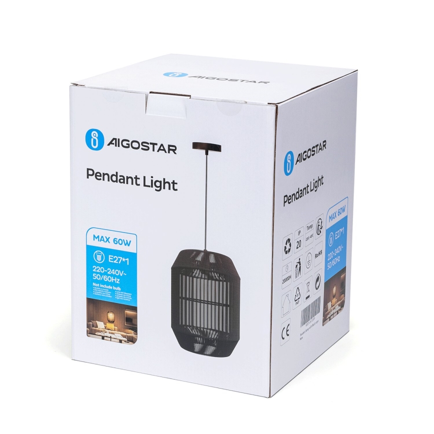 Aigostar - Κρεμαστό φωτιστικό οροφής 1xE27/60W/230V μαύρο