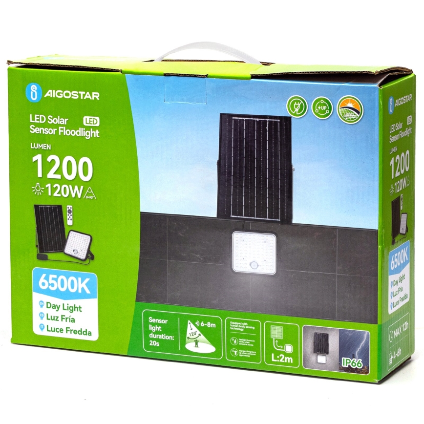 Aigostar - Ρυθμιζόμενος ηλιακός προβολέας LED με αισθητήρα LED/120W/3,4V 6500K IP66 8000 mAh + τηλεχειριστήριο
