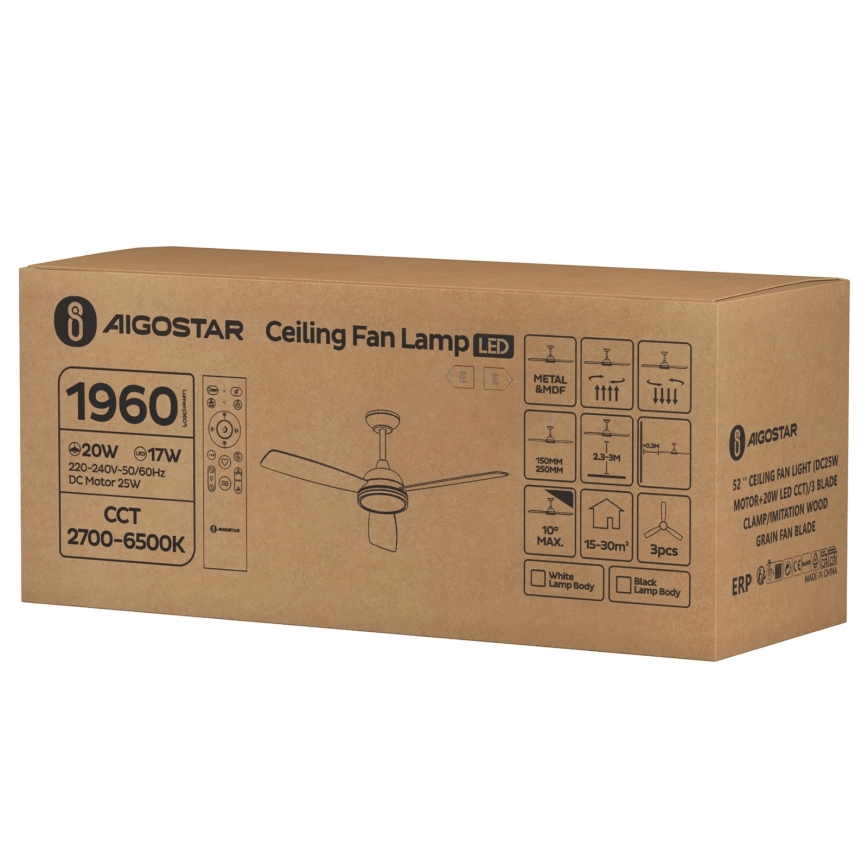 Aigostar - Ρυθμιζόμενος LED οροφής ανεμιστήρας LED/20W/230V 2700-6500K 132εκ καφέ + τηλεχειριστήριο