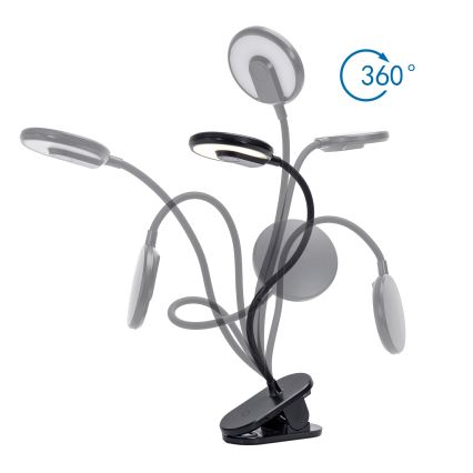 Aigostar - Ρυθμιζόμενος LED επιτραπέζιος φωτισμός με κλιπ, επαναφορτιζόμενος LED/3W/5V 1800mAh μαύρο
