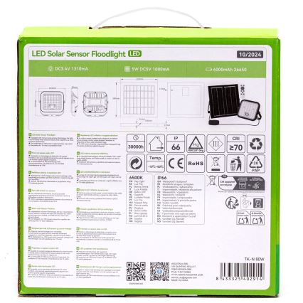 Aigostar - Ρυθμιζόμενος ηλιακός προβολέας LED με αισθητήρα LED/80W/3,4V 6500K IP66 4000 mAh + τηλεχειριστήριο