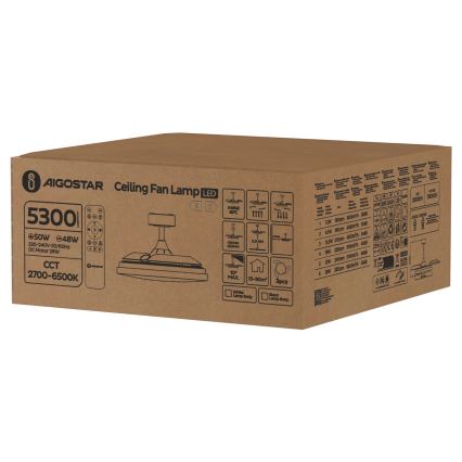 Aigostar - Ρυθμιζόμενος LED οροφής ανεμιστήρας LED/50W/230V 2700-6500K 106εκ λευκός + τηλεχειριστήριο