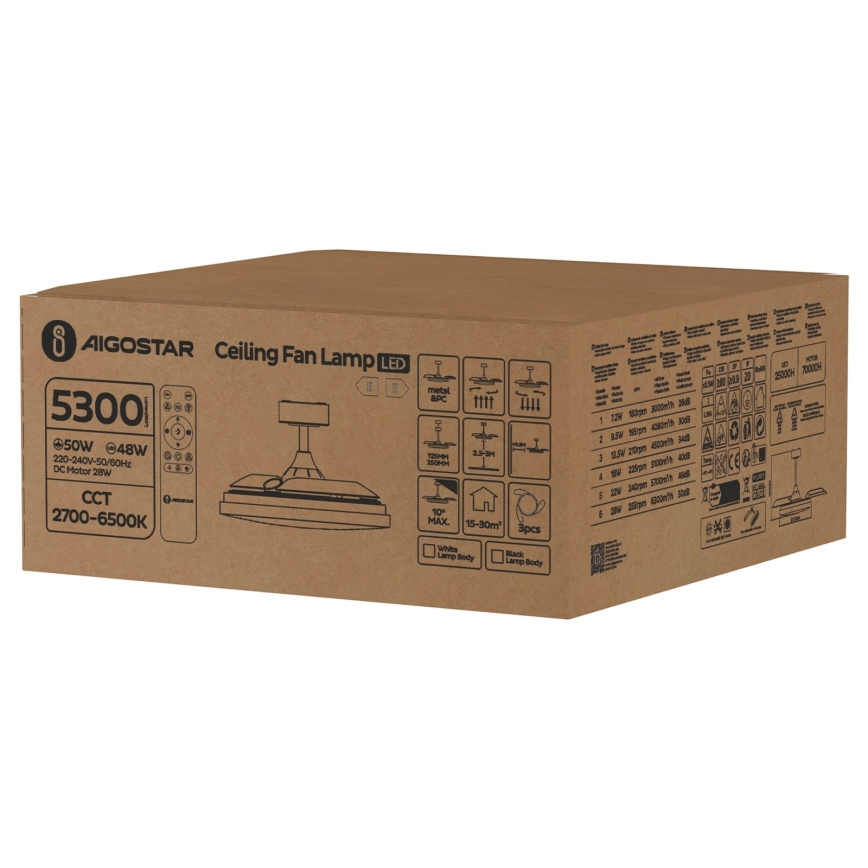 Aigostar - Ρυθμιζόμενος LED οροφής ανεμιστήρας LED/50W/230V 2700-6500K 106εκ λευκός + τηλεχειριστήριο