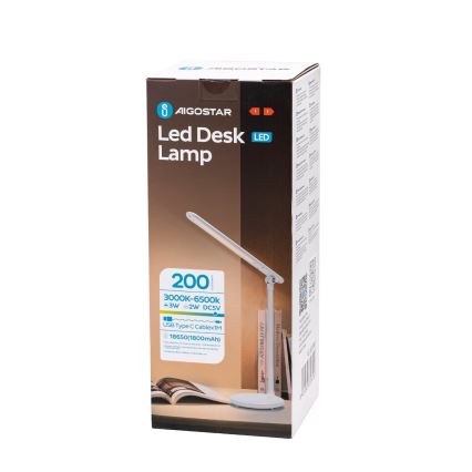 Aigostar - LED Dimmable επαναφορτιζόμενο επιτραπέζιο φωτιστικό αφής LED/3W/5V 2700/4000/6500K 1800 mAh