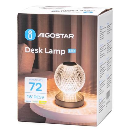 Aigostar - LED Dimmable επαναφορτιζόμενο επιτραπέζιο φωτιστικό LED/1W/5V 2700/4000/6500K 1800mAh 13,5 cm