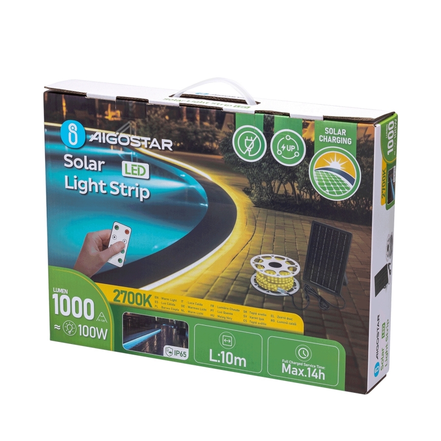 Aigostar - LED Dimmable ηλιακή ταινία LED/10W/3,2V 10 m 2700K IP65 + τηλεχειριστήριο