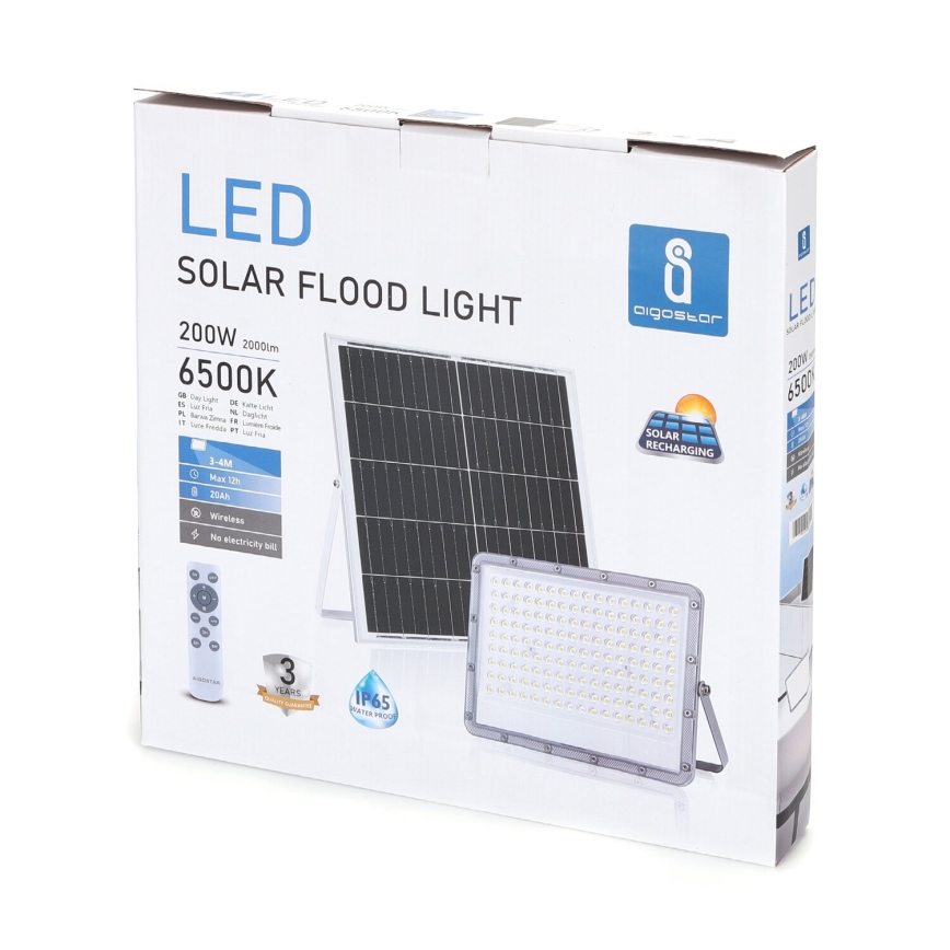 Aigostar - LED Dimmable ηλιακός προβολέας LED/200W/3,2V IP65 + τηλεχειριστήριο