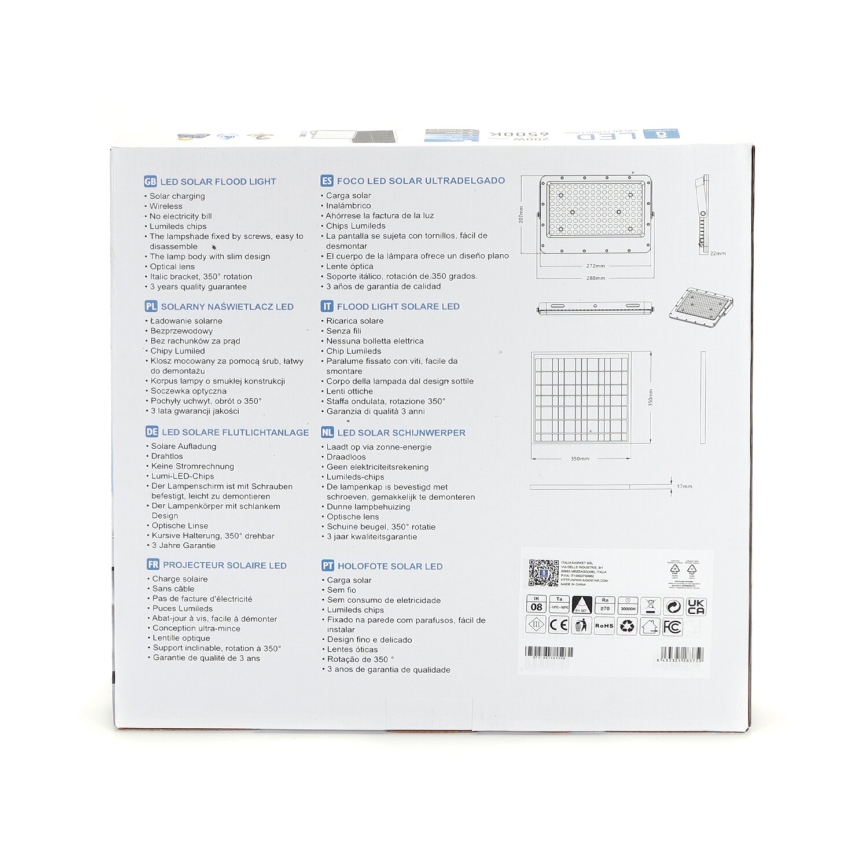 Aigostar - LED Dimmable ηλιακός προβολέας LED/200W/3,2V IP65 + τηλεχειριστήριο