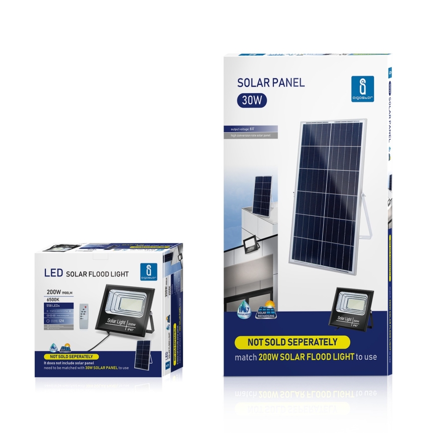 Aigostar - LED Dimming ηλιακός προβολέας LED/200W/3,2V IP67 + τηλεχειριστήριο