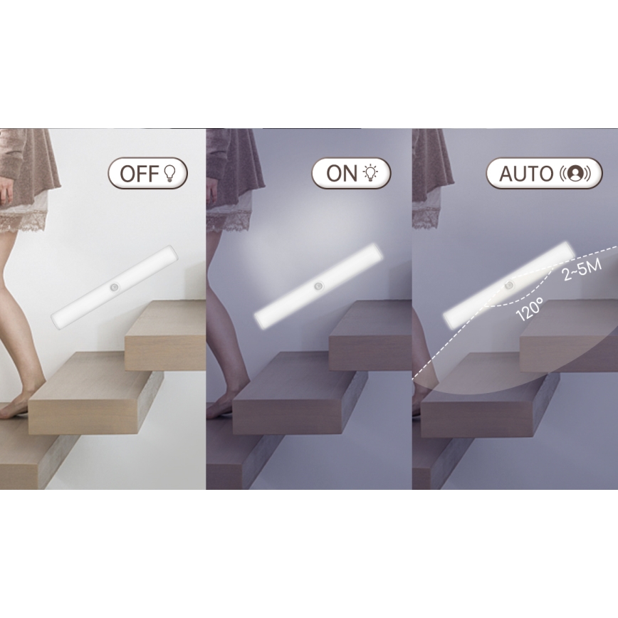 Aigostar - Φωτιστικό επίπλων LED με αισθητήρα, επαναφορτιζόμενο LED/1,5W/5V 6500K