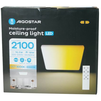 Aigostar - Ρυθμιζόμενο LED φωτιστικό οροφής μπάνιου LED/18W/230V 3000K-6500K IP54 + τηλεχειριστήριο
