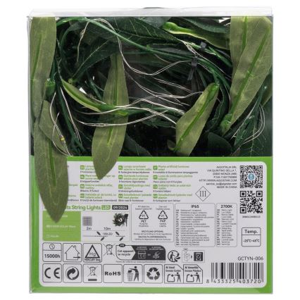 Aigostar - LED Ηλιακή Γιρλάντα 100xLED/12m IP65 300 mAh ζεστό λευκό ελιά