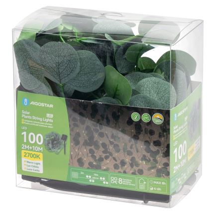 Aigostar - LED Ηλιακή Γιρλάντα 100xLED/12μ IP65 300 mAh ζεστό λευκό ευκάλυπτος