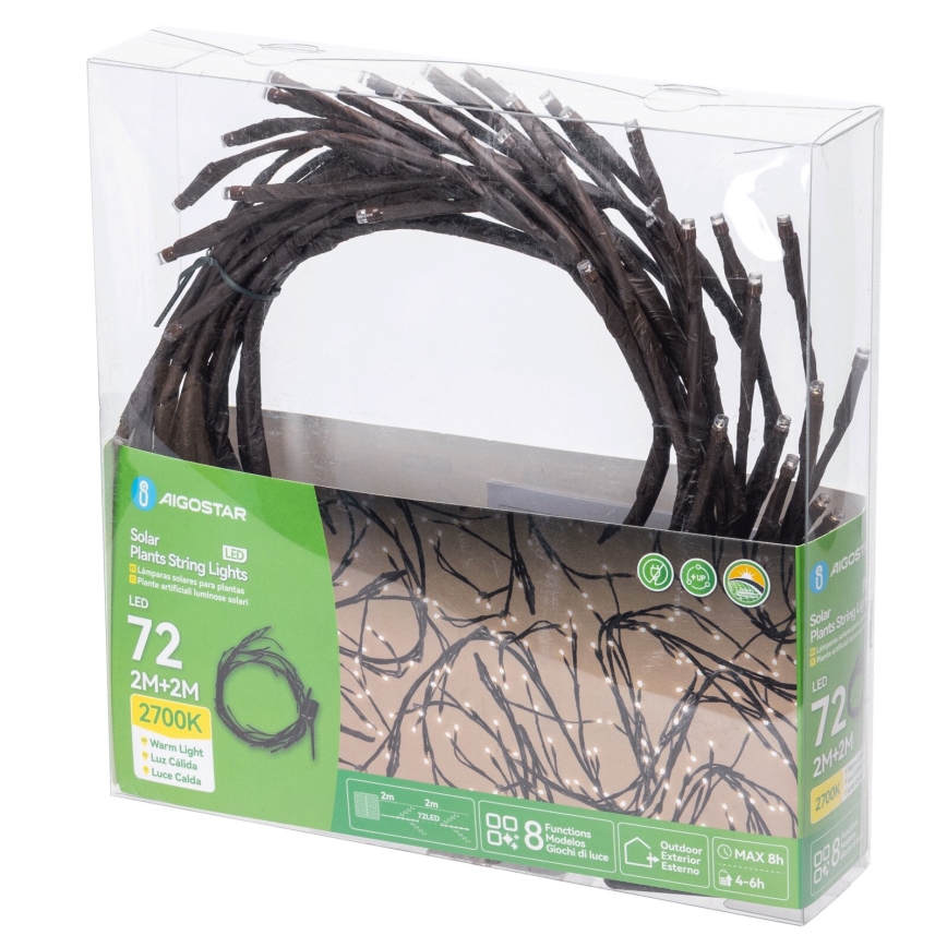 Aigostar - LED Ηλιακή Γιρλάντα 72xLED/4μ IP65 300 mAh ζεστό λευκό για κλαδιά δέντρων